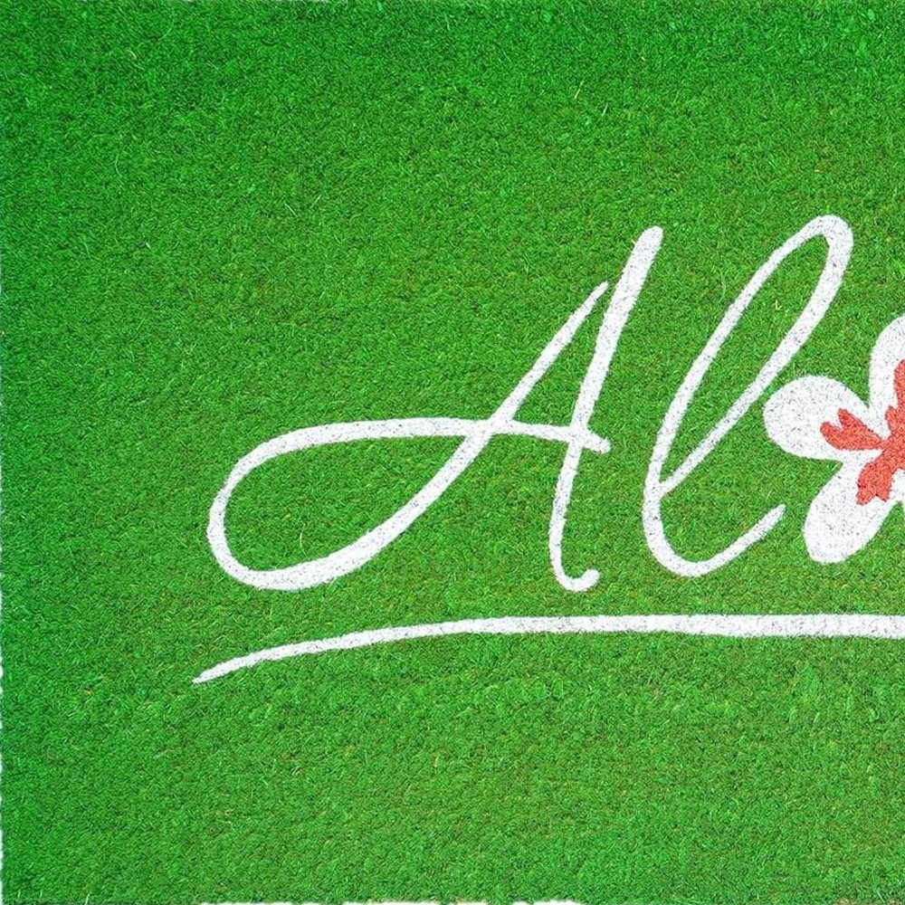 17" X 29" Green And White Aloha Outdoor Coir Door Mat HomeRoots