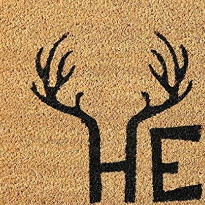 17" X 29" Natural And Black Hello With Antlers Coir Outdoor Door Mat HomeRoots
