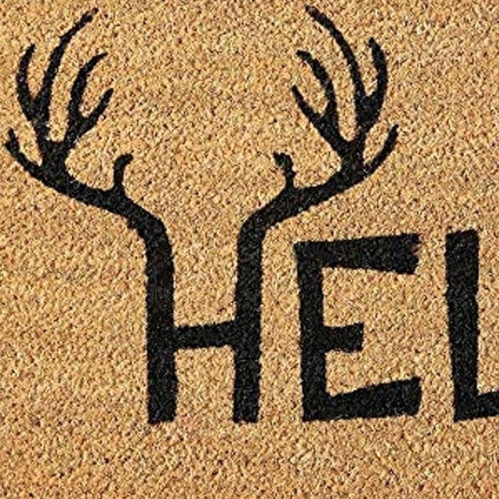 17" X 29" Natural And Black Hello With Antlers Coir Outdoor Door Mat — view 8