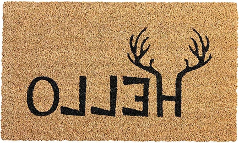 17" X 29" Natural And Black Hello With Antlers Coir Outdoor Door Mat — view 4
