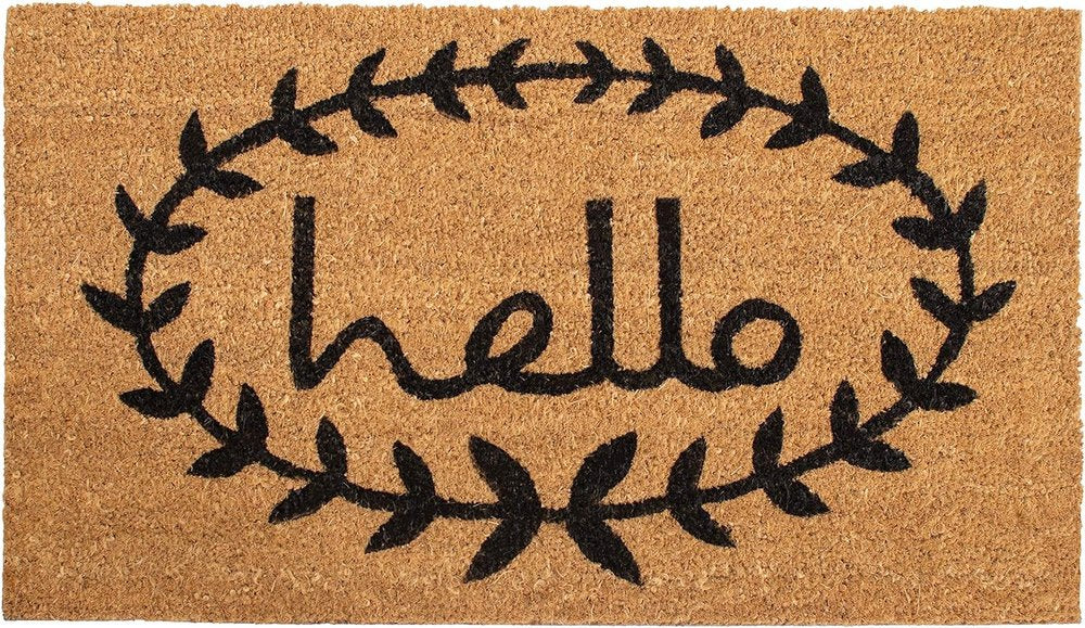 17" X 29" Natural And Black Hello Outdoor Coir Door Mat — view 1