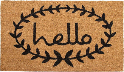 17" X 29" Natural And Black Hello Outdoor Coir Door Mat