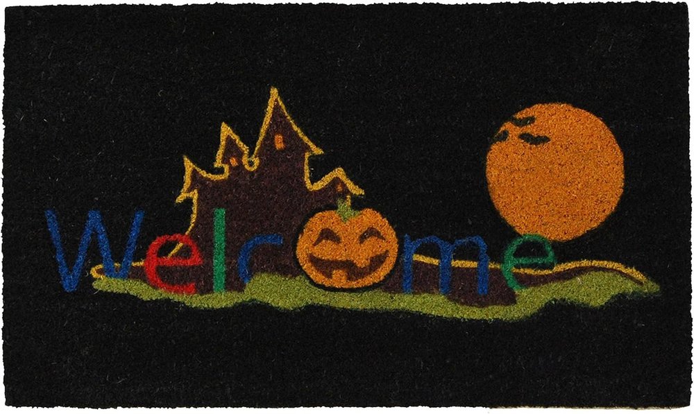17" X 29" Black And Orange Coir Welcome Outdoor Halloween Door Mat — view 1