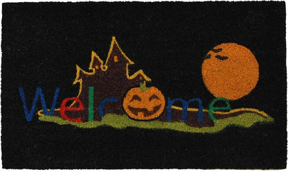 17" X 29" Black And Orange Coir Welcome Outdoor Halloween Door Mat