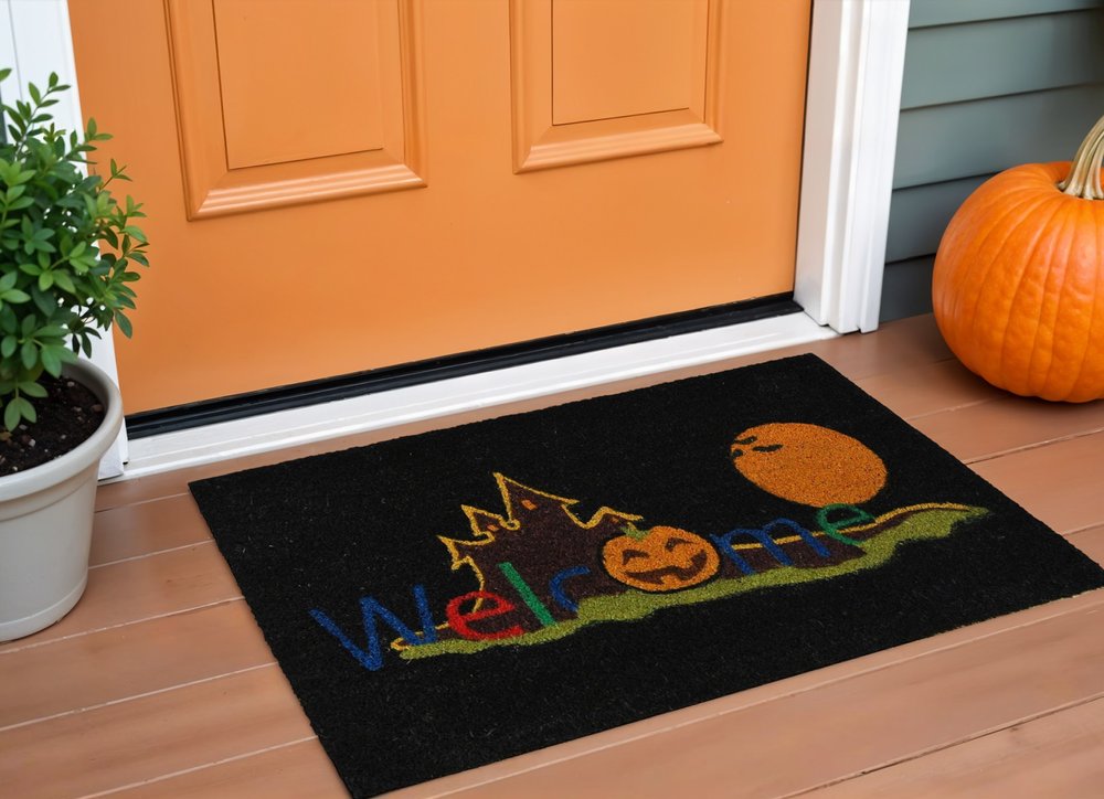 17" X 29" Black And Orange Coir Welcome Outdoor Halloween Door Mat — view 5