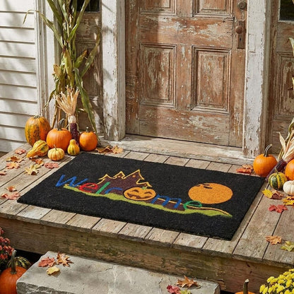 17" X 29" Black And Orange Coir Welcome Outdoor Halloween Door Mat