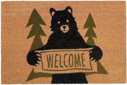 17" X 29" Natural And Black Coir Bear Outdoor Door Mat HomeRoots