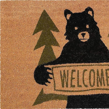 17" X 29" Natural And Black Coir Bear Outdoor Door Mat HomeRoots