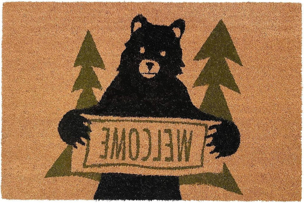 17" X 29" Natural And Black Coir Bear Outdoor Door Mat HomeRoots