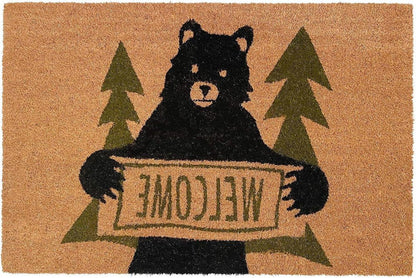 17" X 29" Natural And Black Coir Bear Outdoor Door Mat HomeRoots