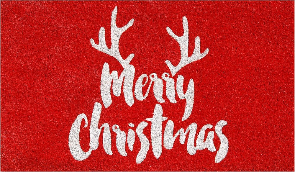 17" X 29" Red And White Coir Reindeer Outdoor Christmas Door Mat HomeRoots