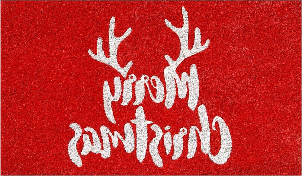 17" X 29" Red And White Coir Reindeer Outdoor Christmas Door Mat — view 3