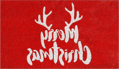 17" X 29" Red And White Coir Reindeer Outdoor Christmas Door Mat HomeRoots