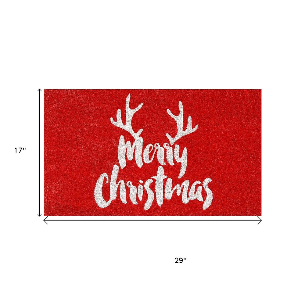 17" X 29" Red And White Coir Reindeer Outdoor Christmas Door Mat HomeRoots