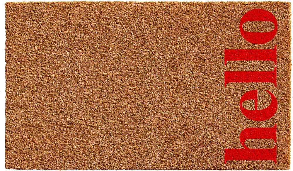 17" X 29" Natural And Red Hello Outdoor Coir Door Mat