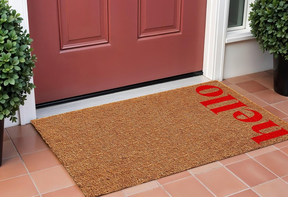 17" X 29" Natural And Red Hello Outdoor Coir Door Mat — view 2
