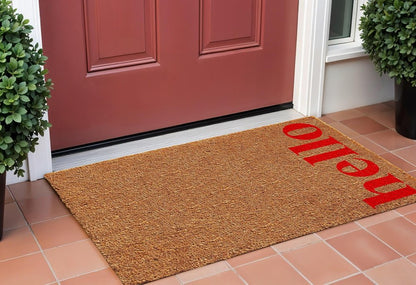 17" X 29" Natural And Red Hello Outdoor Coir Door Mat