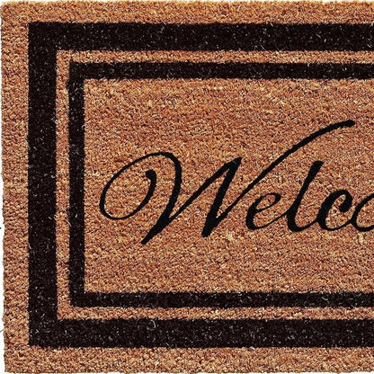 18" X 30" Natural And Black Striped Border Welcome Outdoor Coir Door Mat