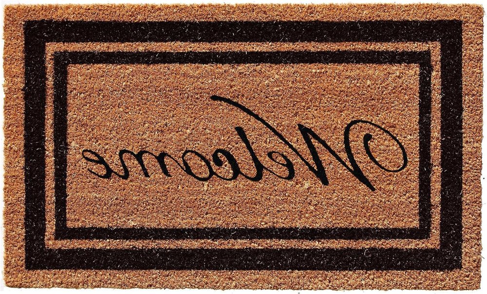 18" X 30" Natural And Black Striped Border Welcome Outdoor Coir Door Mat
