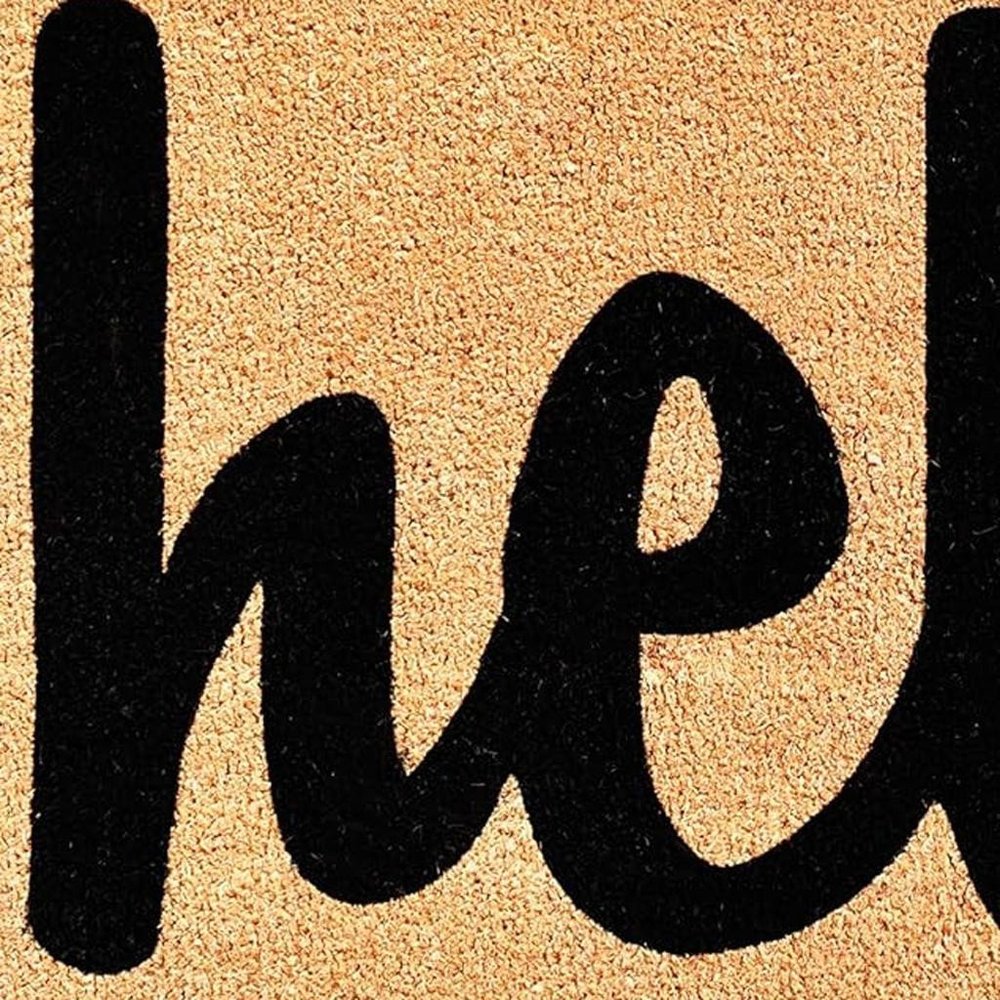 20" X 34" Natural And Black Hello Outdoor Coir Door Mat