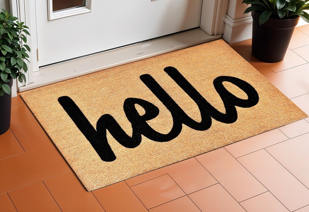 20" X 34" Natural And Black Hello Outdoor Coir Door Mat — view 4