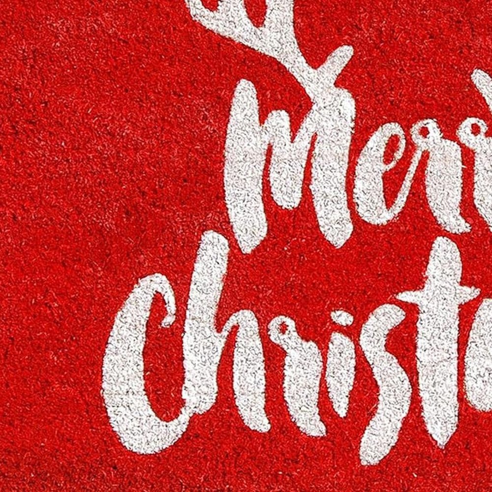 17" X 29" Red And White Coir Reindeer Outdoor Christmas Door Mat HomeRoots