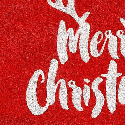 17" X 29" Red And White Coir Reindeer Outdoor Christmas Door Mat HomeRoots