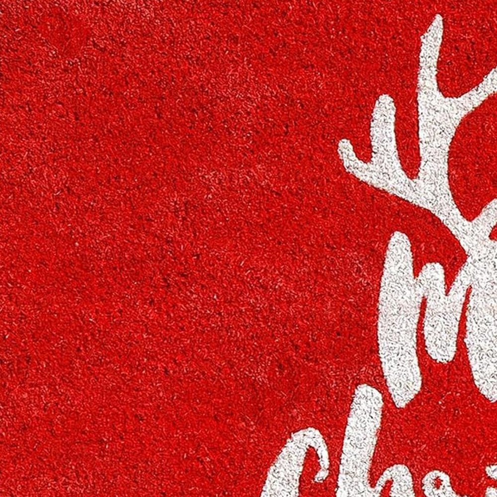 17" X 29" Red And White Coir Reindeer Outdoor Christmas Door Mat HomeRoots