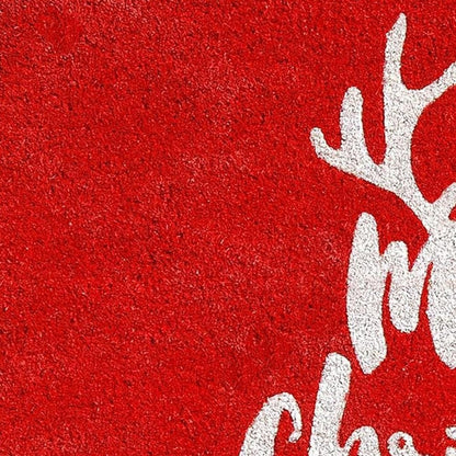 17" X 29" Red And White Coir Reindeer Outdoor Christmas Door Mat HomeRoots