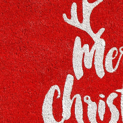 17" X 29" Red And White Coir Reindeer Outdoor Christmas Door Mat HomeRoots