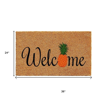 17" X 29" Natural And Black Pineapple Welcome Outdoor Coir Door Mat HomeRoots