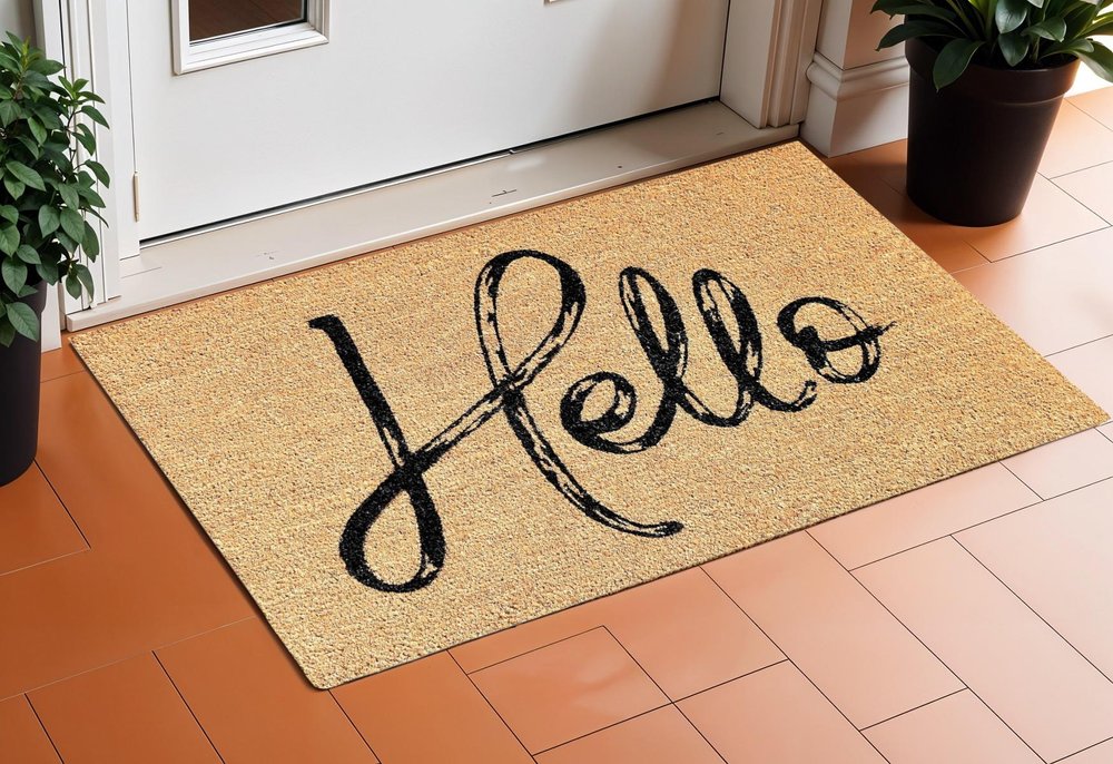 24" X 36" Natural And Black Hello Distressed Outdoor Coir Door Mat — view 5