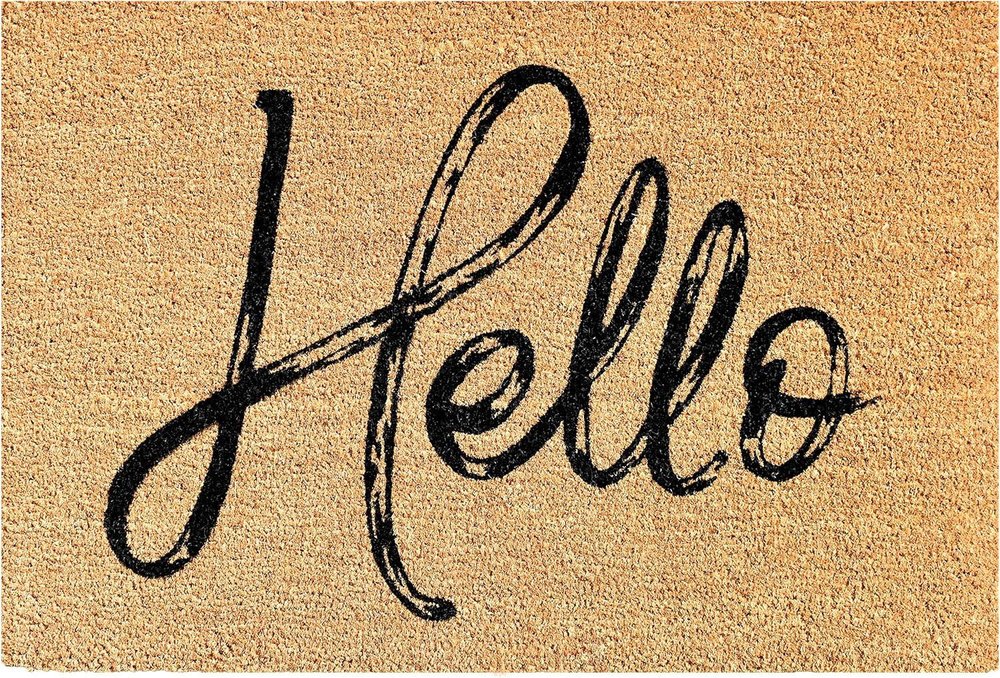 24" X 36" Natural And Black Hello Distressed Outdoor Coir Door Mat — view 1
