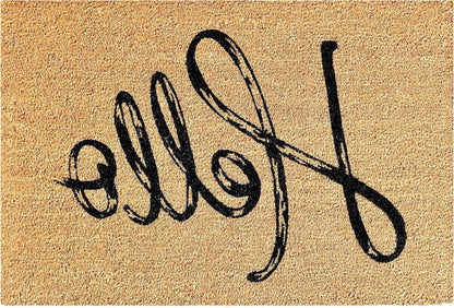 24" X 36" Natural And Black Hello Distressed Outdoor Coir Door Mat