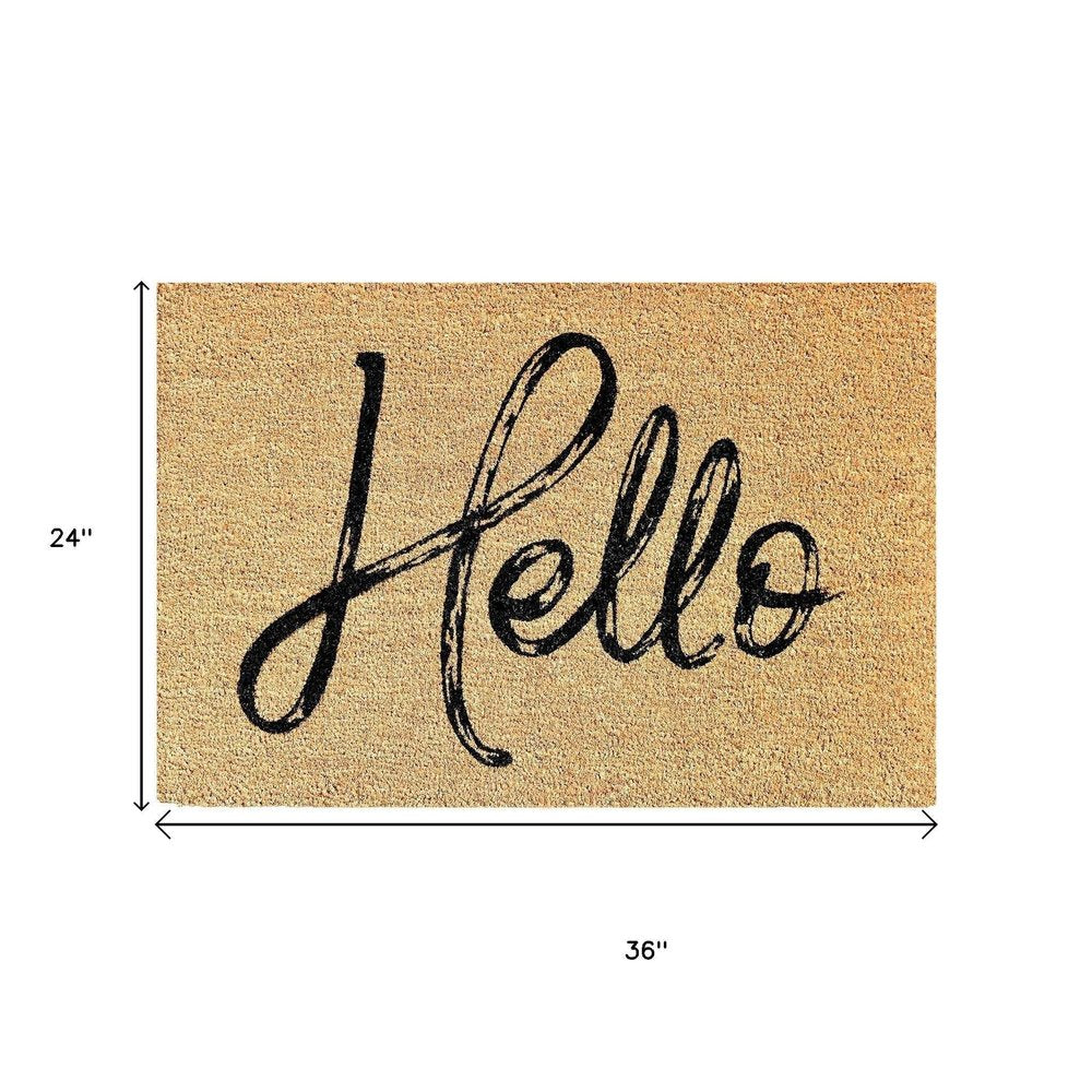 24" X 36" Natural And Black Hello Distressed Outdoor Coir Door Mat — view 3