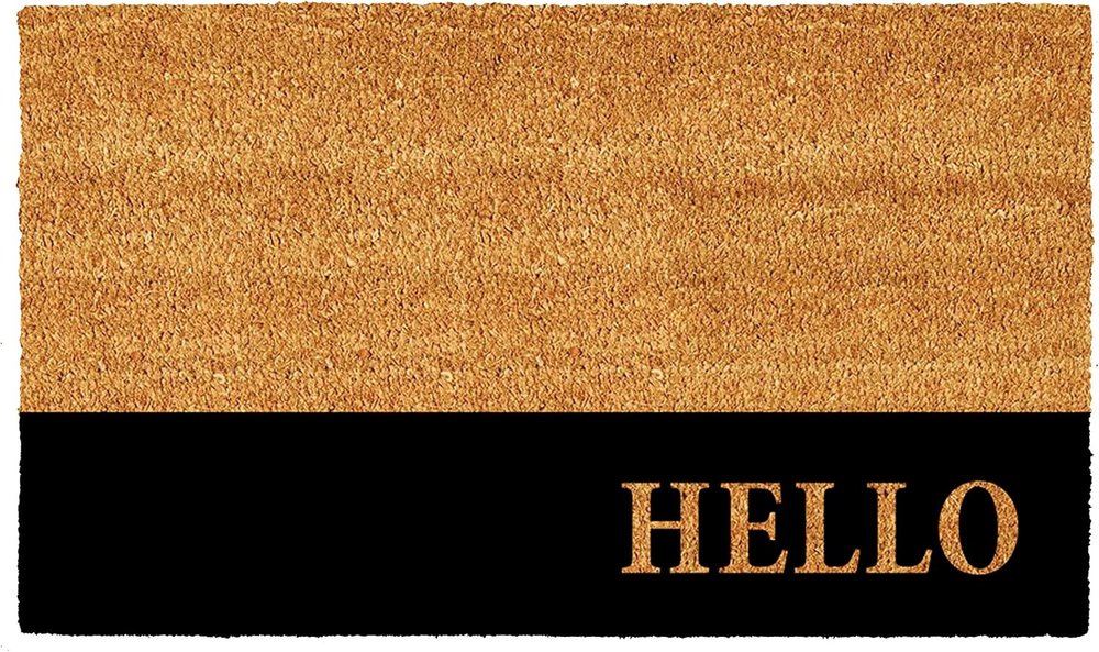 24" X 36" Natural And Black Color Block Hello Outdoor Coir Door Mat — view 1