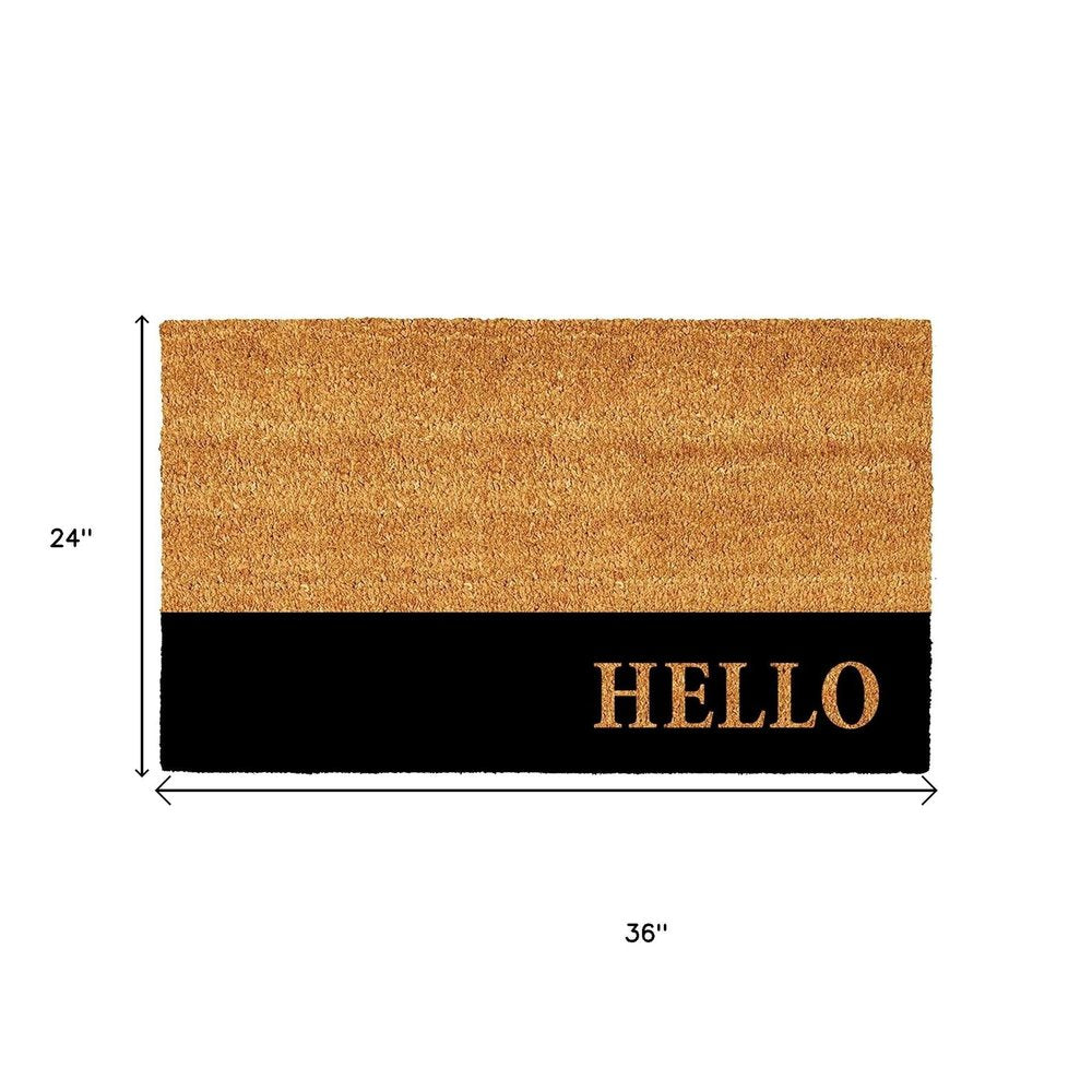 24" X 36" Natural And Black Color Block Hello Outdoor Coir Door Mat — view 2