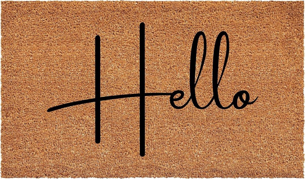 24" X 36" Natural And Black Mod Hello Outdoor Coir Door Mat — view 1