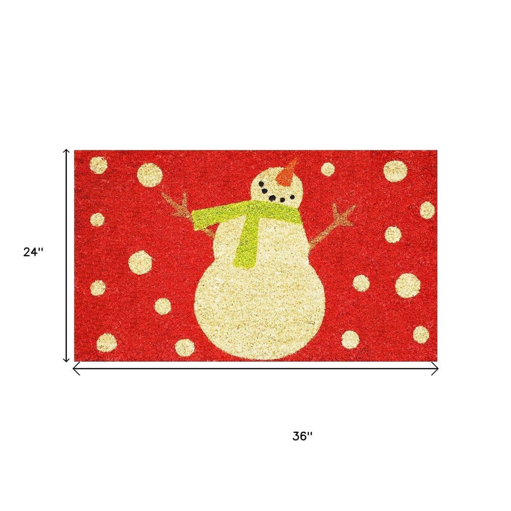 24" X 36" Red And White Coir Snowman Outdoor Christmas Door Mat — view 4