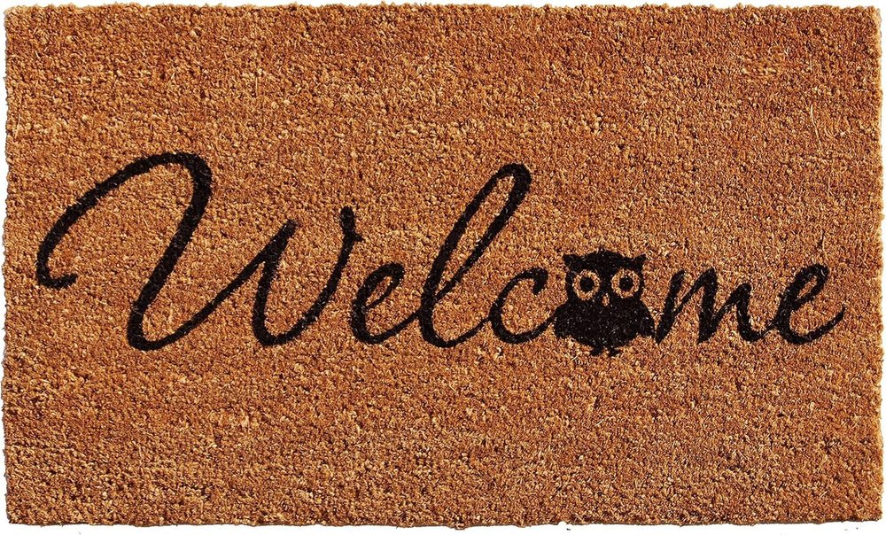 17" X 29" Black And Natural Owl Welcome Outdoor Coir Door Mat HomeRoots