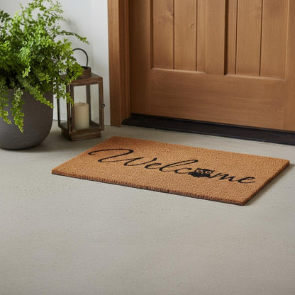 17" X 29" Black And Natural Owl Welcome Outdoor Coir Door Mat HomeRoots