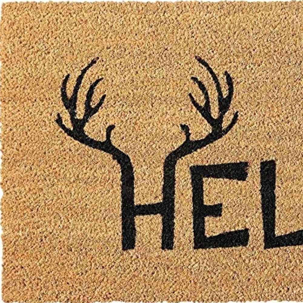 17" X 29" Natural And Black Hello With Antlers Coir Outdoor Door Mat — view 11