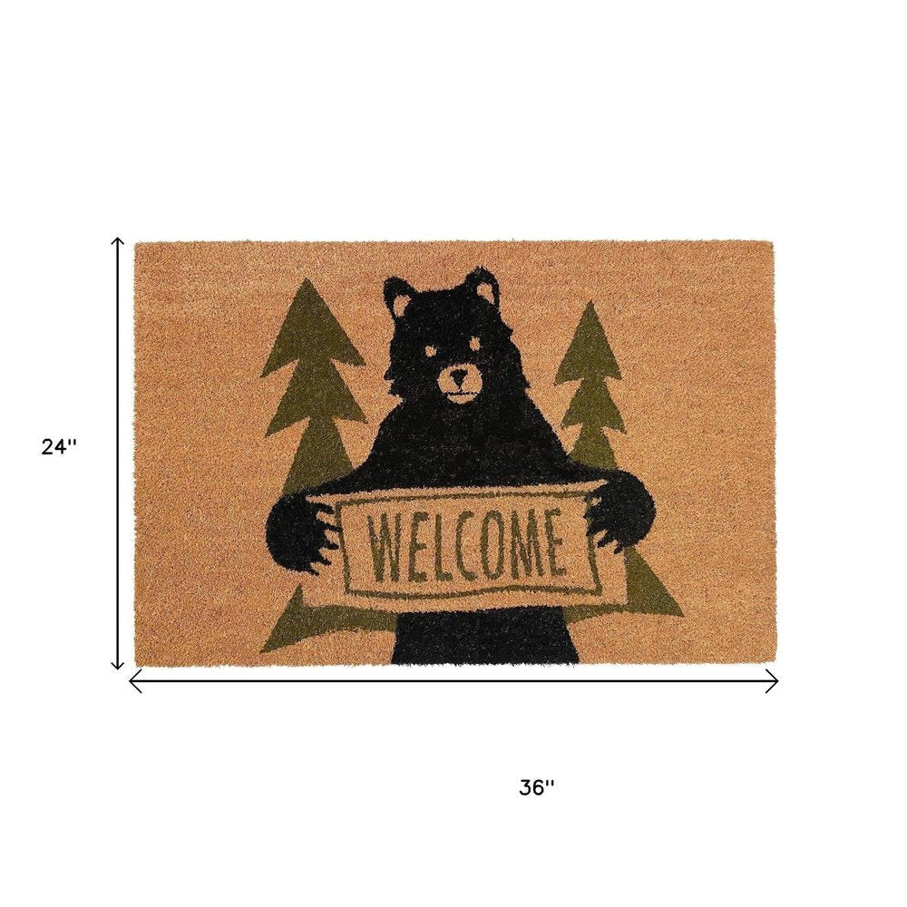17" X 29" Natural And Black Coir Bear Outdoor Door Mat HomeRoots