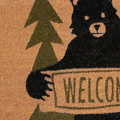17" X 29" Natural And Black Coir Bear Outdoor Door Mat HomeRoots