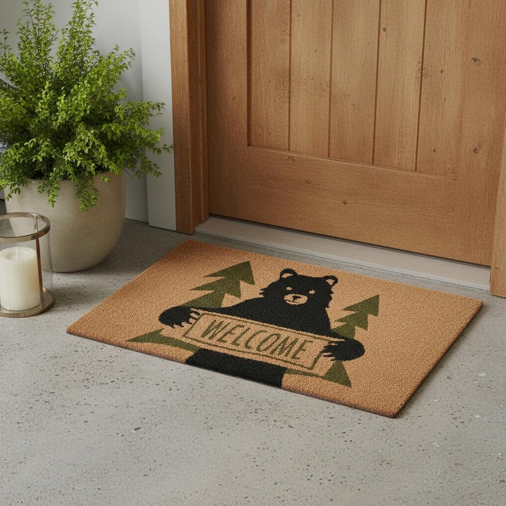 17" X 29" Natural And Black Coir Bear Outdoor Door Mat HomeRoots