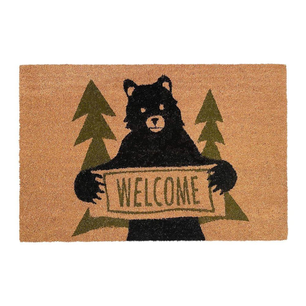 17" X 29" Natural And Black Coir Bear Outdoor Door Mat HomeRoots