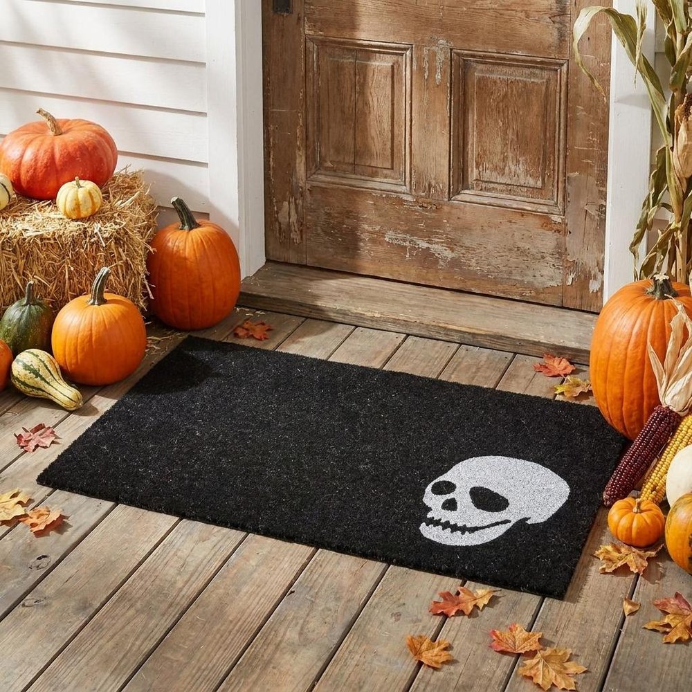 17" X 29" Black and White Coir Skull Outdoor Halloween Door Mat — view 13