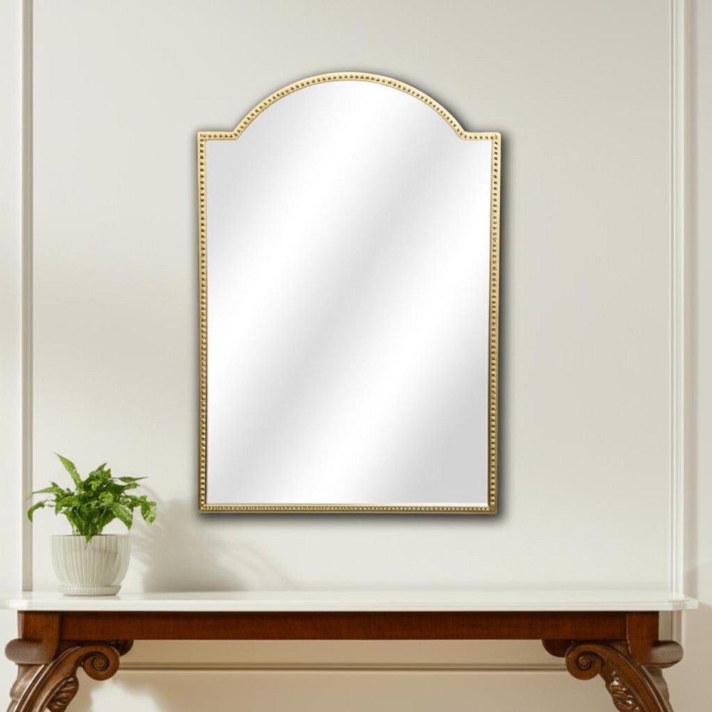 32" Gold Metal Beaded Arch Accent Mirror HomeRoots