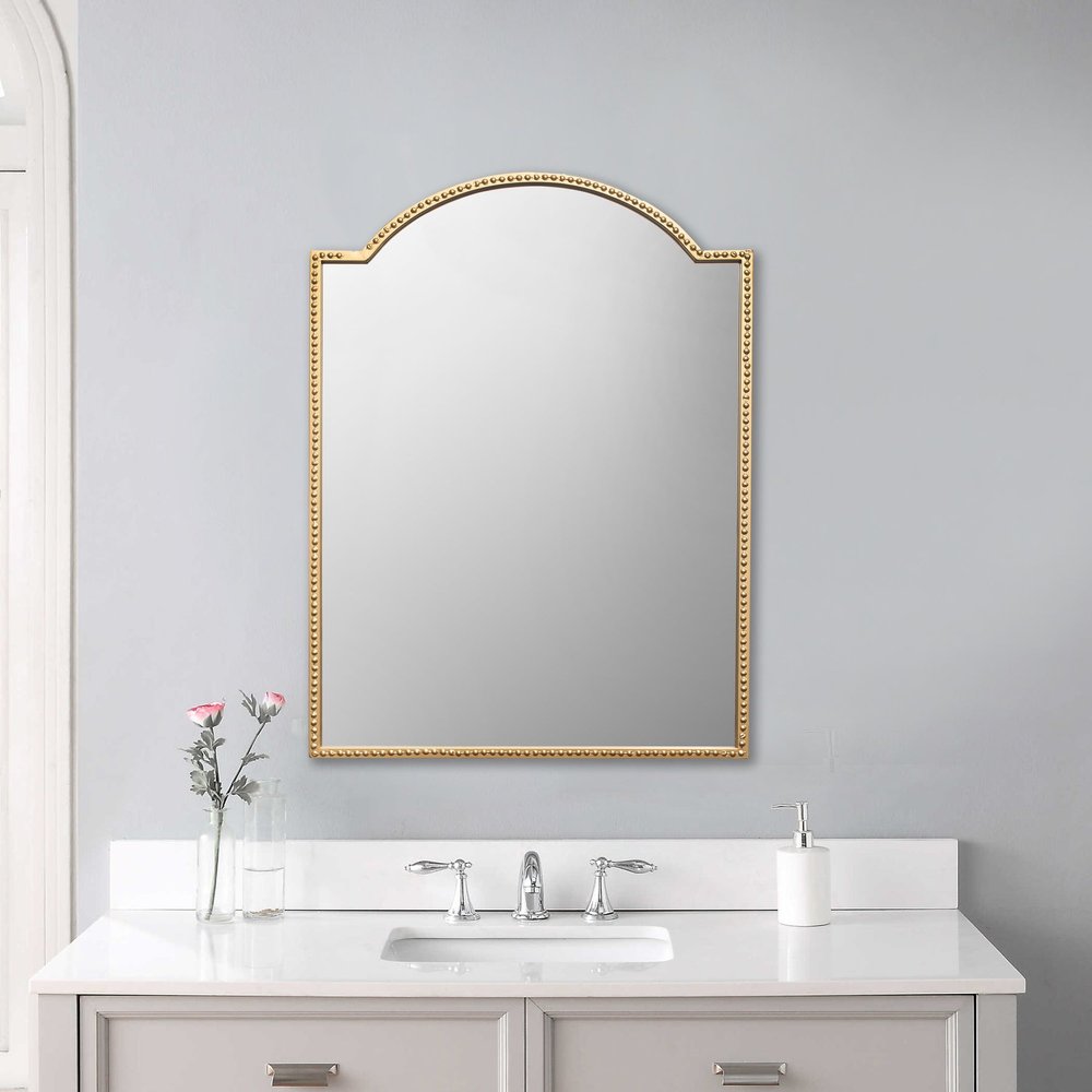 32" Gold Metal Beaded Arch Accent Mirror HomeRoots