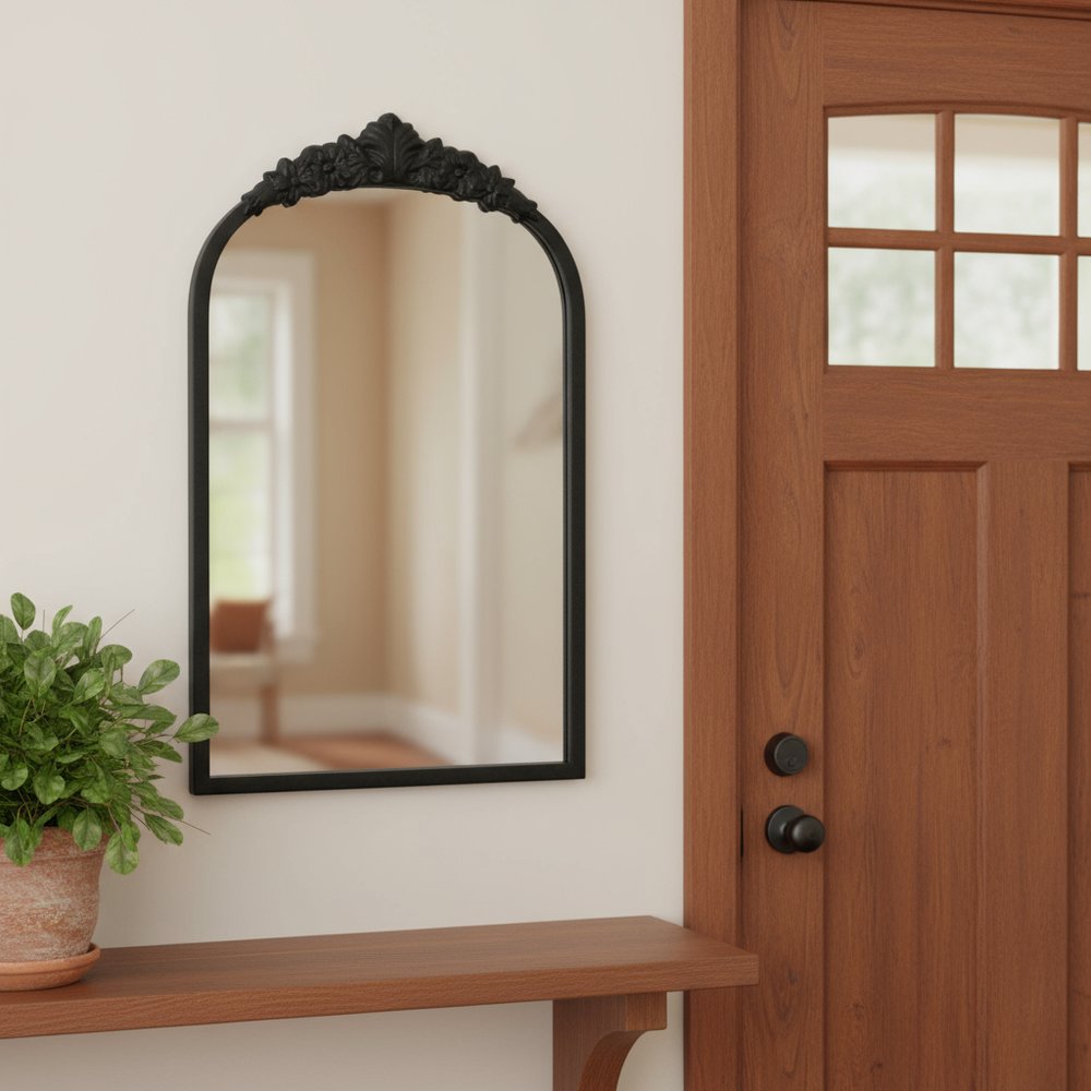 16" Black Metal Arch Accent Mirror HomeRoots